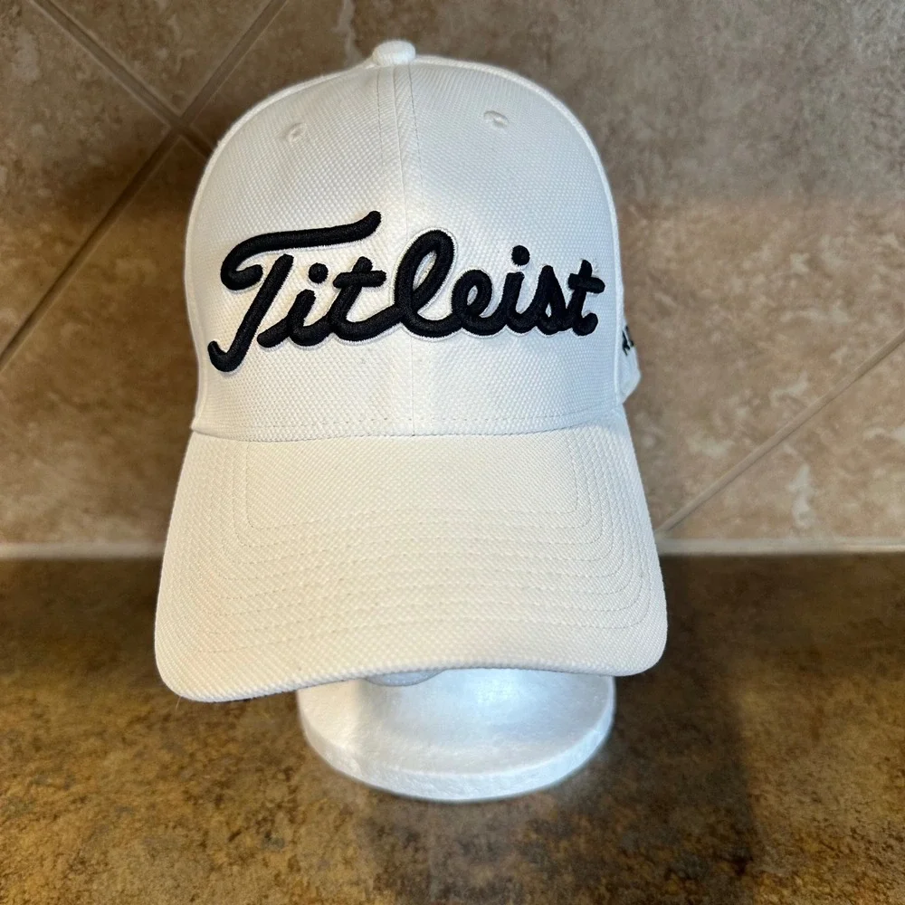 Titleist FootJoy FJ Hat Cap Medium Large White/Black Pro V1 Fitted Mesh Golf EUC